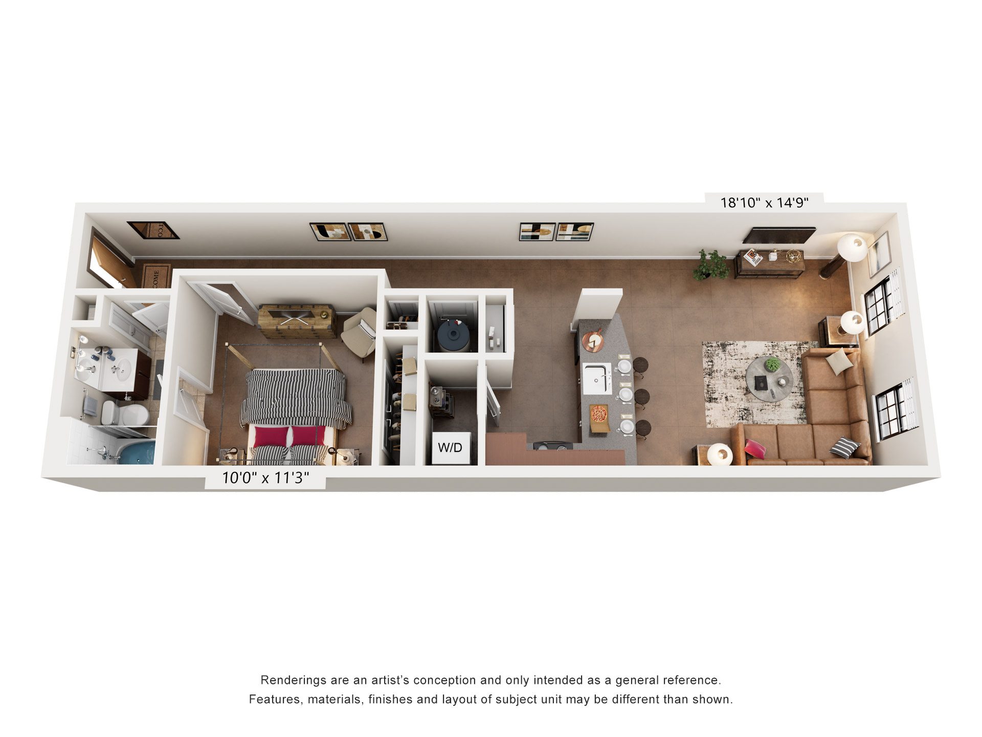 Floor plan for 1 bed, 1 bath, 780 sqft
